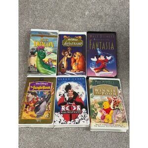 Disney VHS Lot of 6 Pete's Dragon Lady and the Tramp Fantasia (NOT tested)